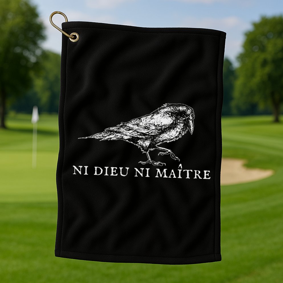 No God No  Ni Dieu Ni Maitre Retro Crow Bird Golf Towel
