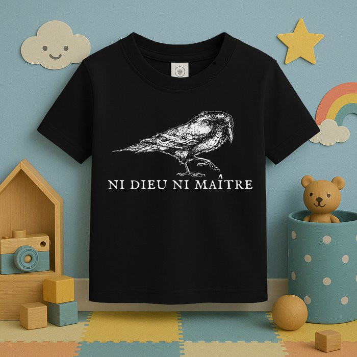 No God No  Ni Dieu Ni Maitre Retro Crow Bird Toddler T-Shirt