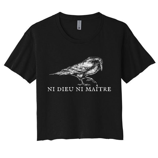 No God No  Ni Dieu Ni Maitre Retro Crow Bird Crop Top