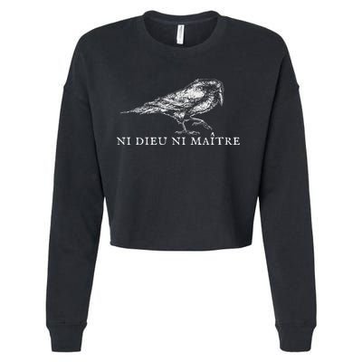 No God No  Ni Dieu Ni Maitre Retro Crow Bird Cropped Pullover Crew