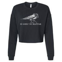 No God No  Ni Dieu Ni Maitre Retro Crow Bird Cropped Pullover Crew