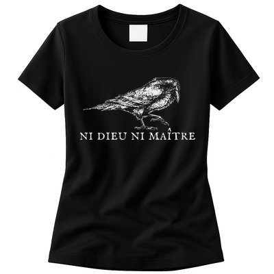 No God No  Ni Dieu Ni Maitre Retro Crow Bird Womens T-Shirt