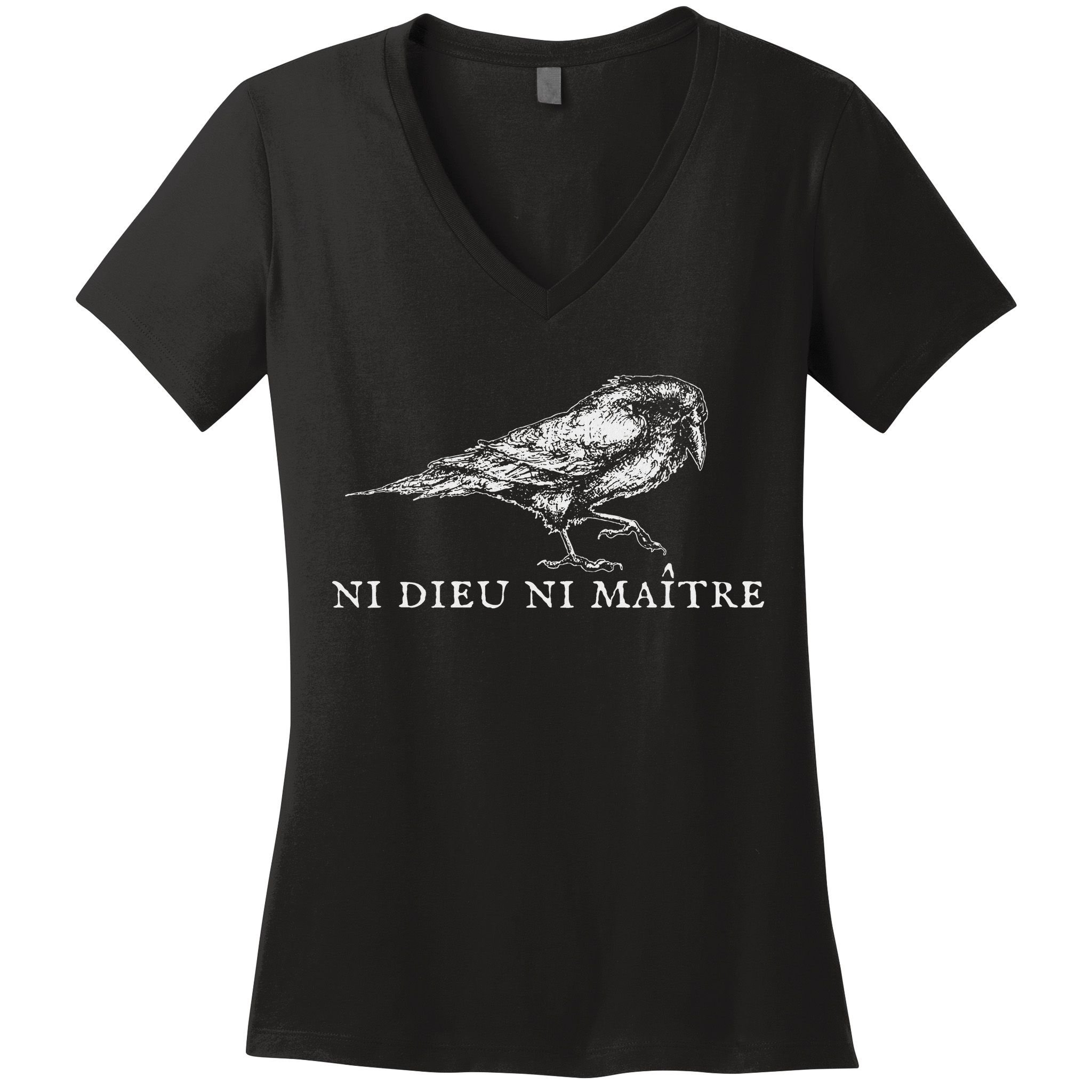 No God No  Ni Dieu Ni Maitre Retro Crow Bird Women's V-Neck T-Shirt
