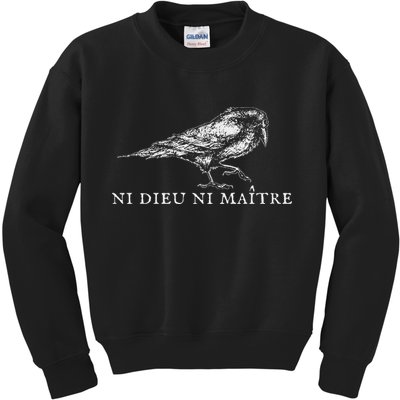 No God No  Ni Dieu Ni Maitre Retro Crow Bird Kids Sweatshirt