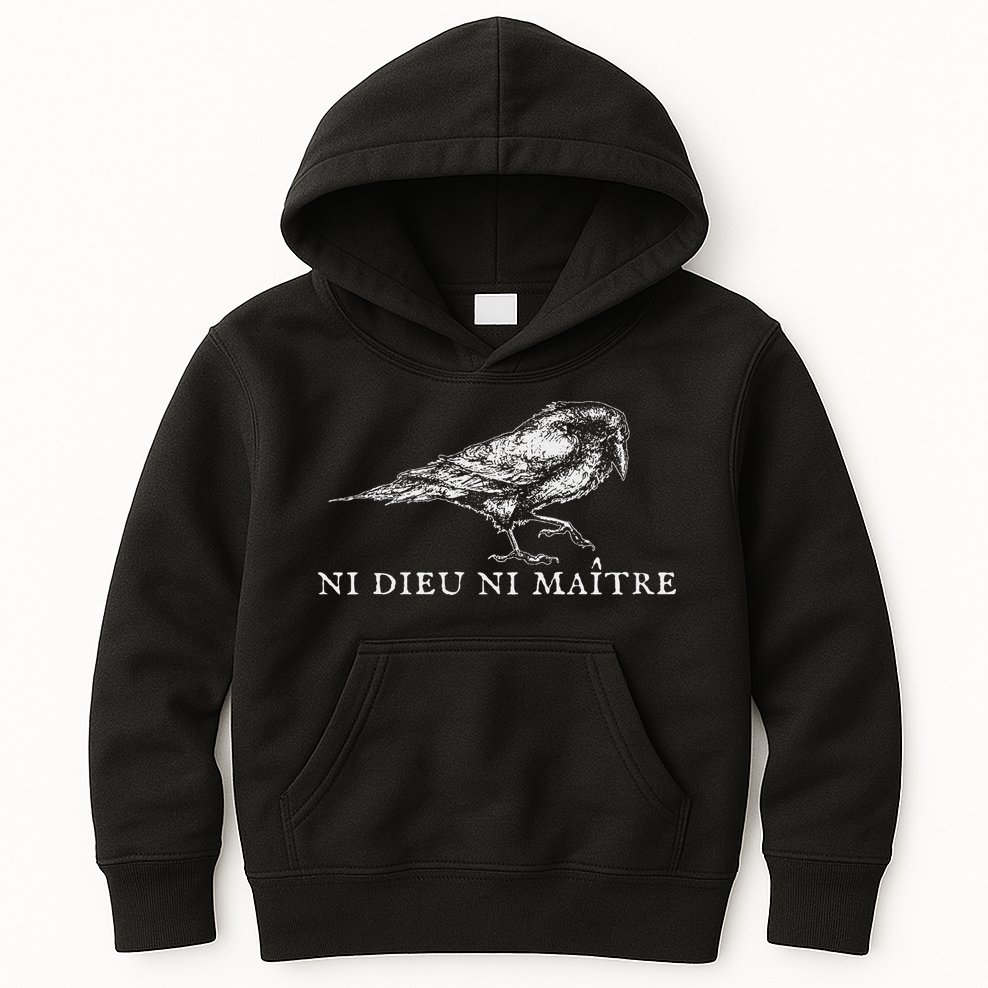 No God No  Ni Dieu Ni Maitre Retro Crow Bird Kids Hoodie