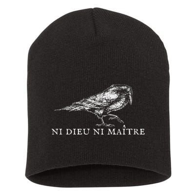 No God No  Ni Dieu Ni Maitre Retro Crow Bird Short Acrylic Beanie
