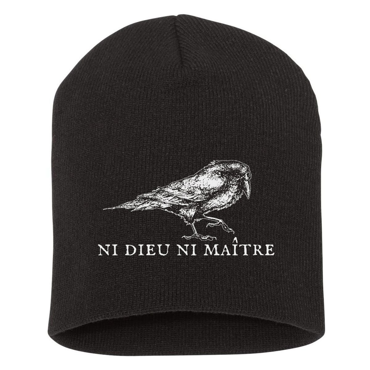 No God No  Ni Dieu Ni Maitre Retro Crow Bird Short Acrylic Beanie