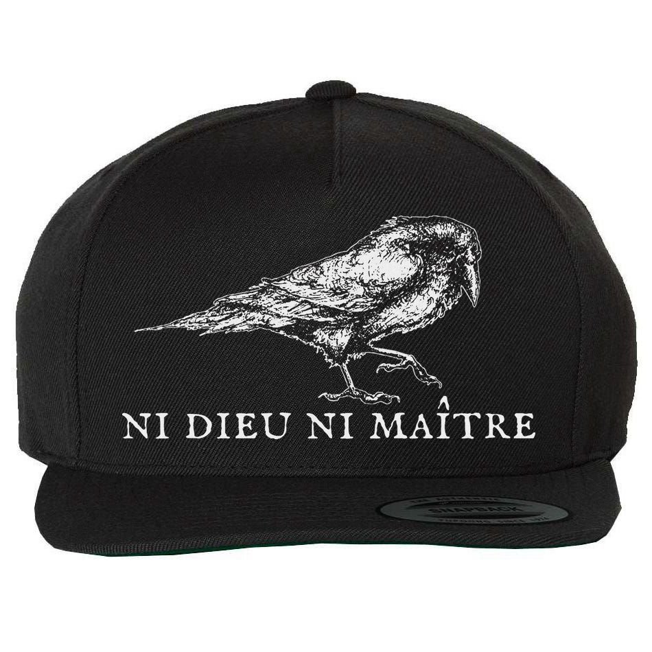 No God No  Ni Dieu Ni Maitre Retro Crow Bird Wool Snapback Cap