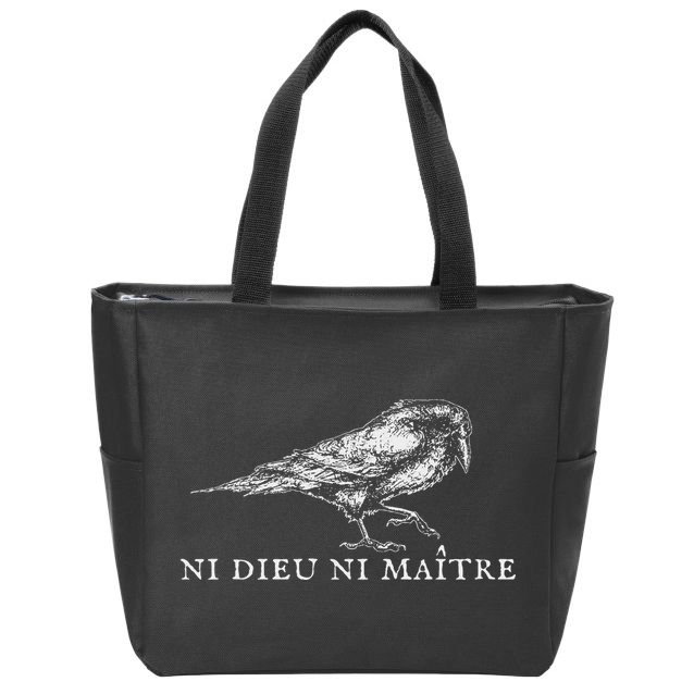 No God No  Ni Dieu Ni Maitre Retro Crow Bird Zip Tote Bag