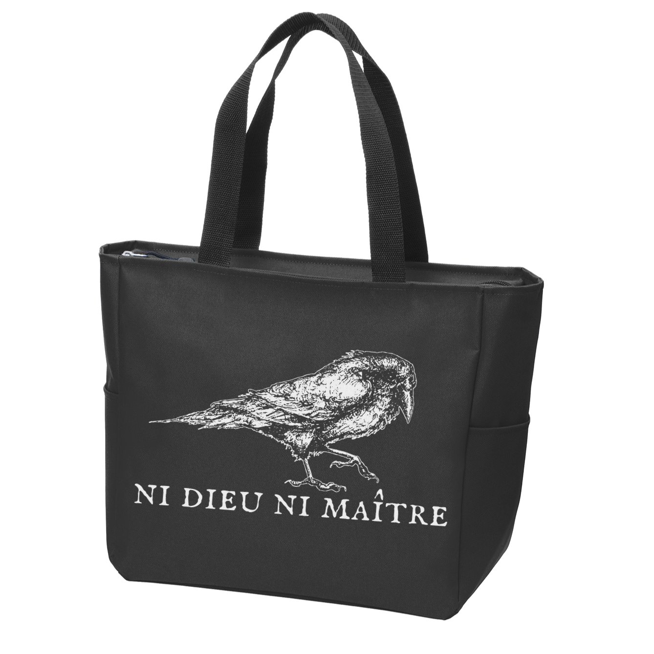 No God No  Ni Dieu Ni Maitre Retro Crow Bird Zip Tote Bag