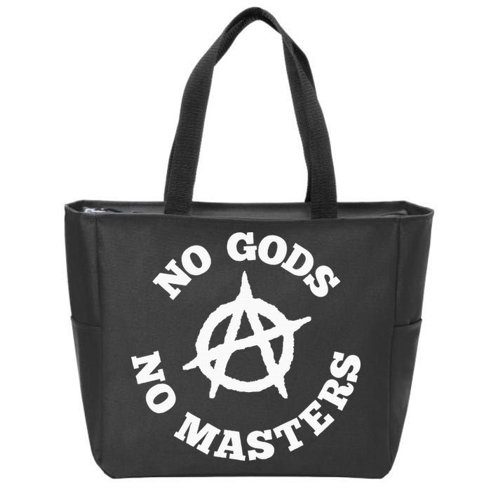 No Gods No Masters Anarchy Symbol Anarchist Atheist Zip Tote Bag