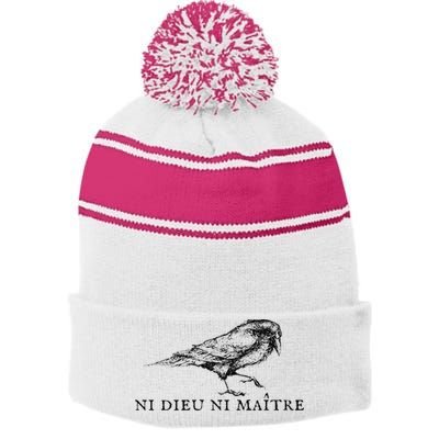 No God No Master Ni Dieu Ni Maitre Stripe Pom Pom Beanie