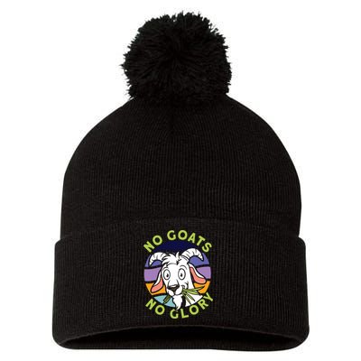 No Goats No Glory Goat Retro Goats Farmer Pom Pom 12in Knit Beanie