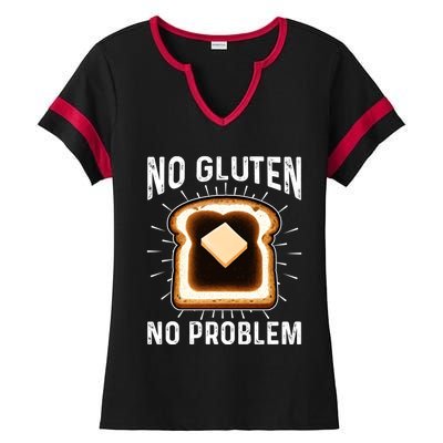 No Gluten No Problem Toast Celiac Awareness Funny Gift Ladies Halftime Notch Neck Tee