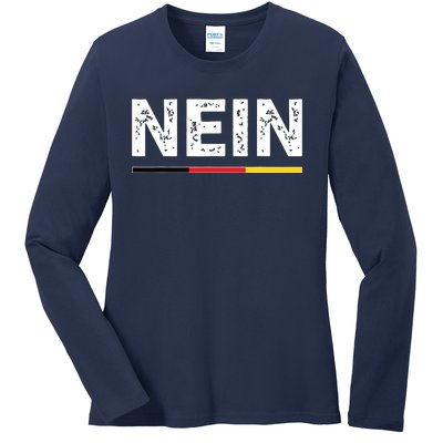 Nein German No Saying Funny Germany Vintage Ladies Long Sleeve Shirt