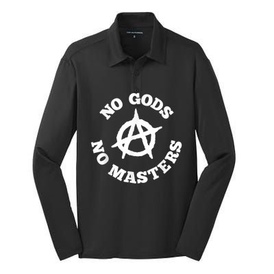 No Gods No Masters Anarchy Symbol Anarchist Atheist Silk Touch Performance Long Sleeve Polo