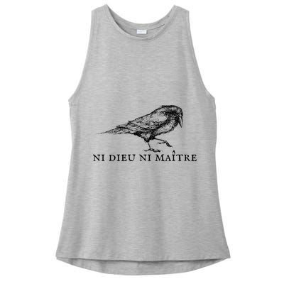 No God No Master Ni Dieu Ni Maitre Retro Crow Bird Ladies PosiCharge Tri-Blend Wicking Tank