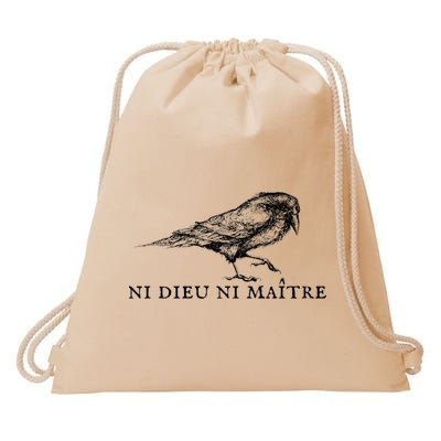 No God No Master Ni Dieu Ni Maitre Retro Crow Bird Drawstring Bag