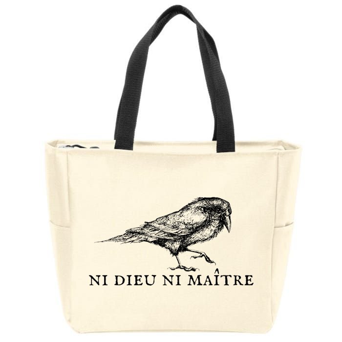 No God No Master Ni Dieu Ni Maitre Retro Crow Bird Zip Tote Bag
