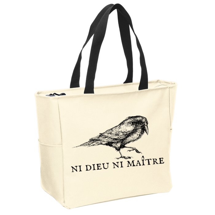 No God No Master Ni Dieu Ni Maitre Retro Crow Bird Zip Tote Bag