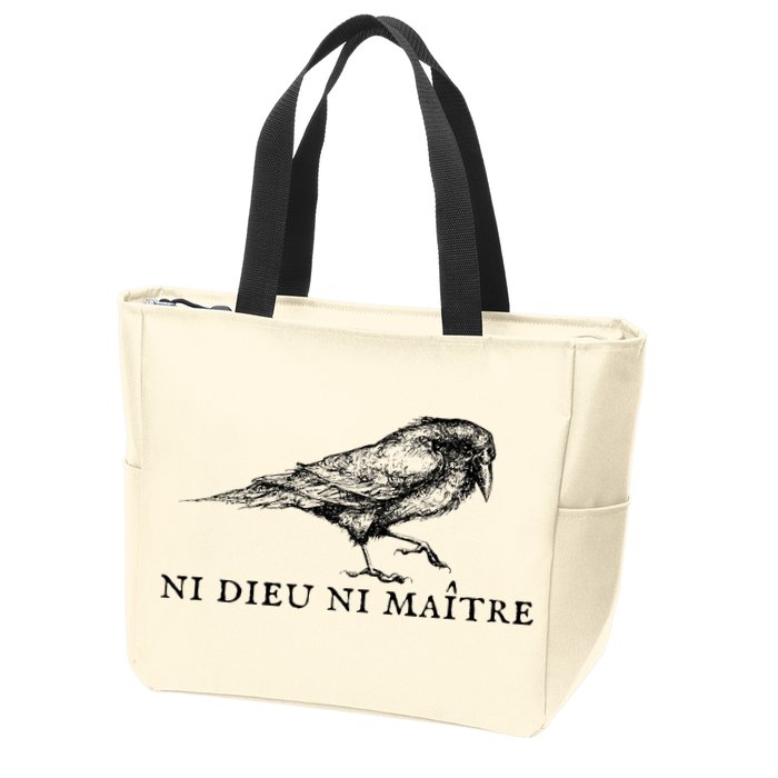 No God No Master Ni Dieu Ni Maitre Retro Crow Bird Zip Tote Bag