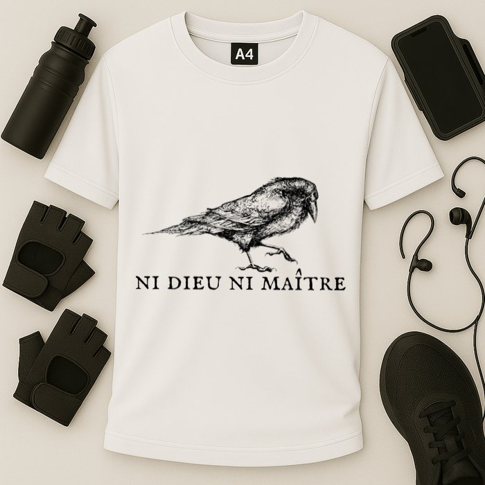 No God No Master Ni Dieu Ni Maitre Retro Crow Bird Cooling Performance Crew T-Shirt