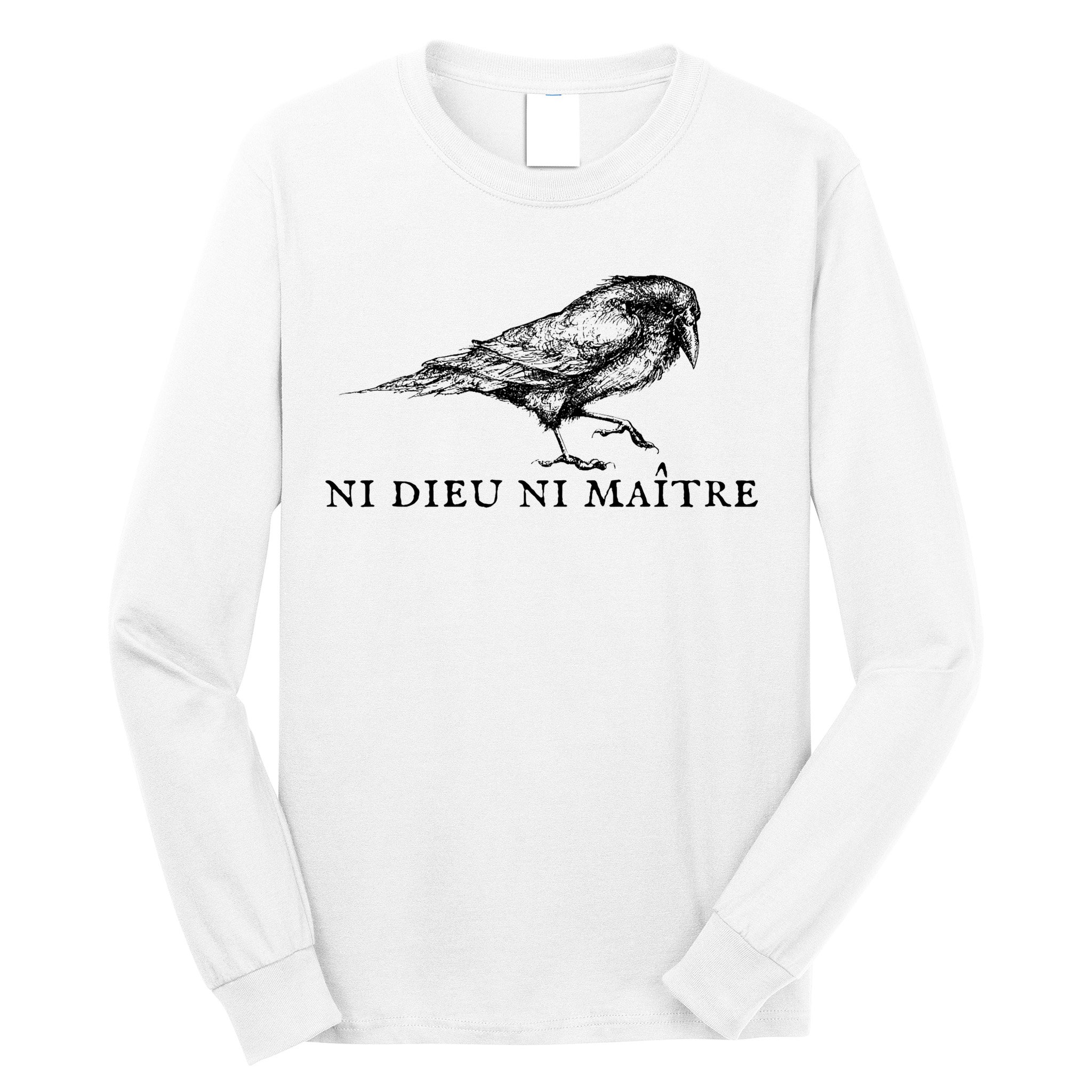 No God No Master Ni Dieu Ni Maitre Retro Crow Bird Long Sleeve Shirt