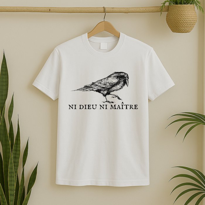 No God No Master Ni Dieu Ni Maitre Retro Crow Bird T-Shirt