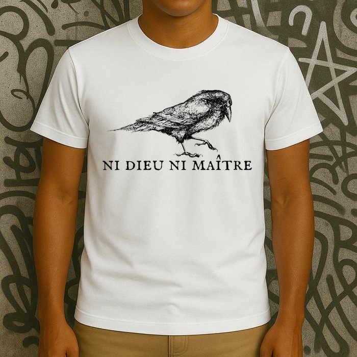 No God No Master Ni Dieu Ni Maitre Retro Crow Bird T-Shirt