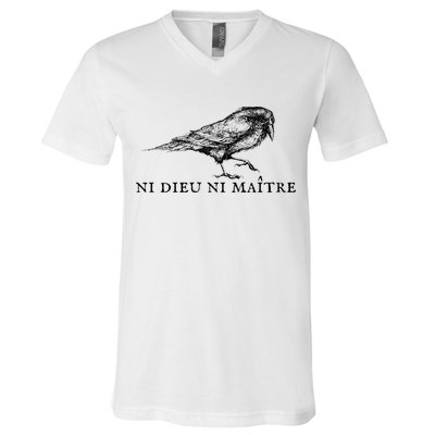 No God No Master Ni Dieu Ni Maitre Retro Crow Bird V-Neck T-Shirt
