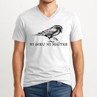 No God No Master Ni Dieu Ni Maitre Retro Crow Bird V-Neck T-Shirt