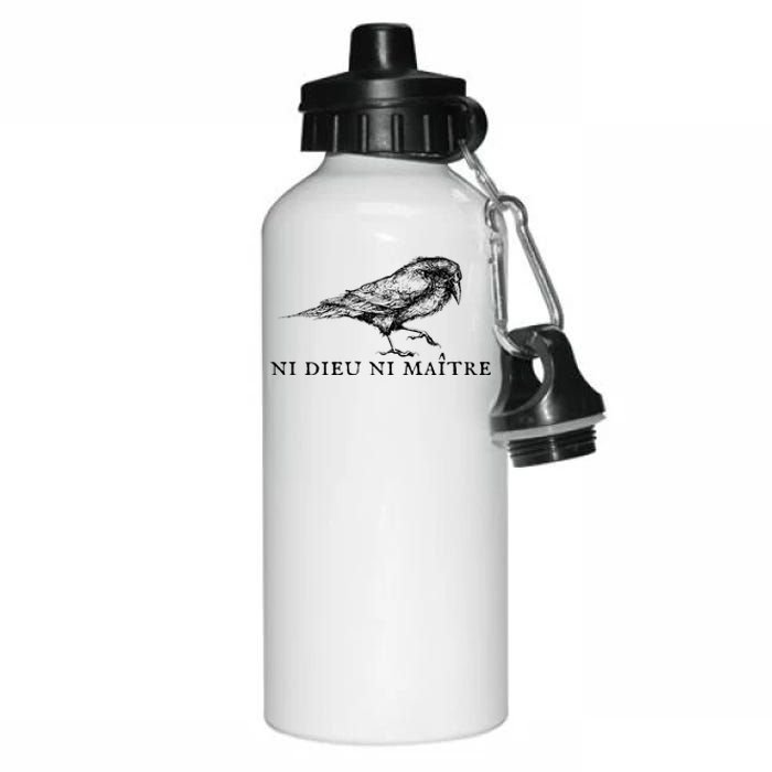 No God No Master Ni Dieu Ni Maitre Retro Crow Bird Aluminum Water Bottle