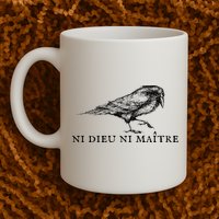 No God No Master Ni Dieu Ni Maitre Retro Crow Bird Mug