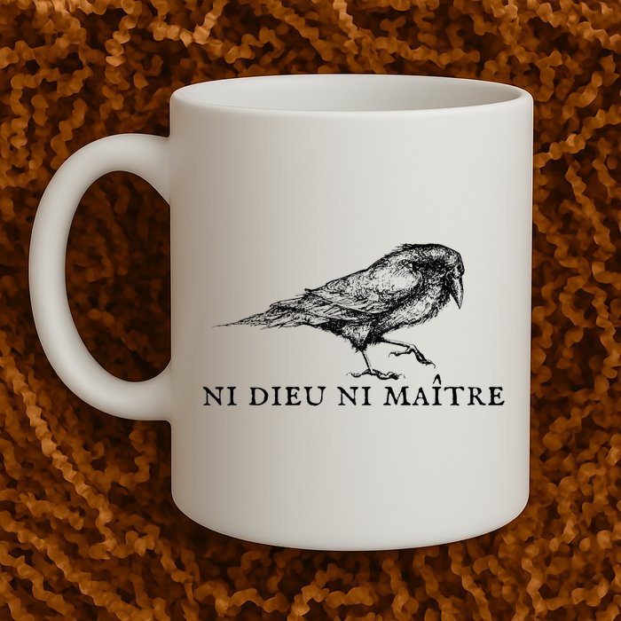 No God No Master Ni Dieu Ni Maitre Retro Crow Bird Mug