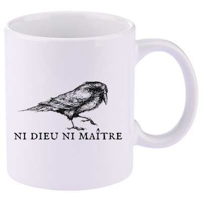No God No Master Ni Dieu Ni Maitre Retro Crow Bird 11oz C Handle Ceramic Mug