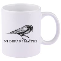 No God No Master Ni Dieu Ni Maitre Retro Crow Bird 11oz C Handle Ceramic Mug