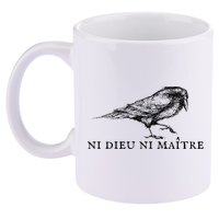 No God No Master Ni Dieu Ni Maitre Retro Crow Bird 11oz C Handle Ceramic Mug