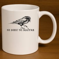 No God No Master Ni Dieu Ni Maitre Retro Crow Bird 11oz C Handle Ceramic Mug