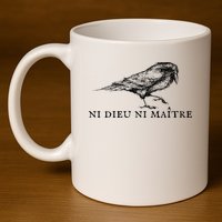 No God No Master Ni Dieu Ni Maitre Retro Crow Bird 11oz C Handle Ceramic Mug