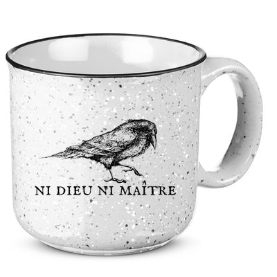 No God No Master Ni Dieu Ni Maitre Retro Crow Bird 15oz Campfire Ceramic Mug