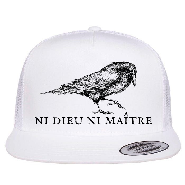 No God No Master Ni Dieu Ni Maitre Retro Crow Bird Flat Bill Trucker Hat