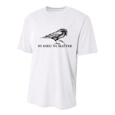 No God No Master Ni Dieu Ni Maitre Retro Crow Bird Youth Performance Sprint T-Shirt