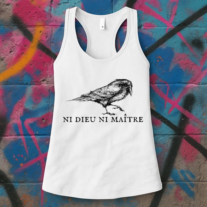 No God No Master Ni Dieu Ni Maitre Retro Crow Bird Womens Tank Top