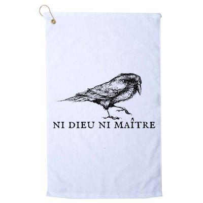 No God No Master Ni Dieu Ni Maitre Retro Crow Bird Golf Towel