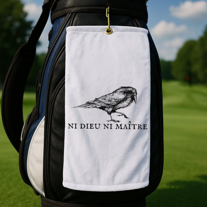 No God No Master Ni Dieu Ni Maitre Retro Crow Bird Golf Towel