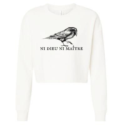 No God No Master Ni Dieu Ni Maitre Retro Crow Bird Cropped Pullover Crew