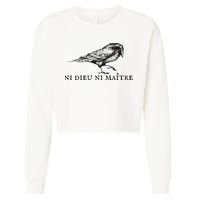 No God No Master Ni Dieu Ni Maitre Retro Crow Bird Cropped Pullover Crew