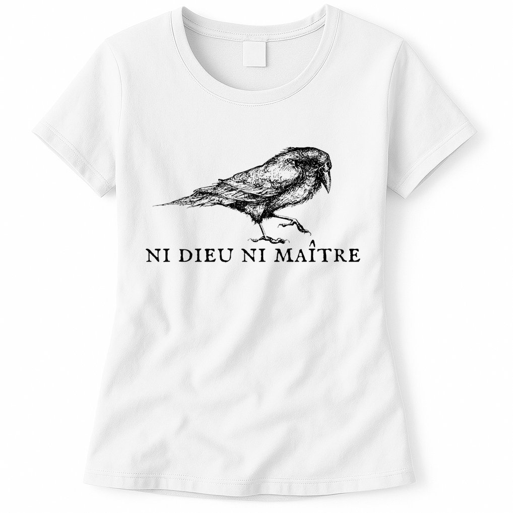 No God No Master Ni Dieu Ni Maitre Retro Crow Bird Womens T-Shirt