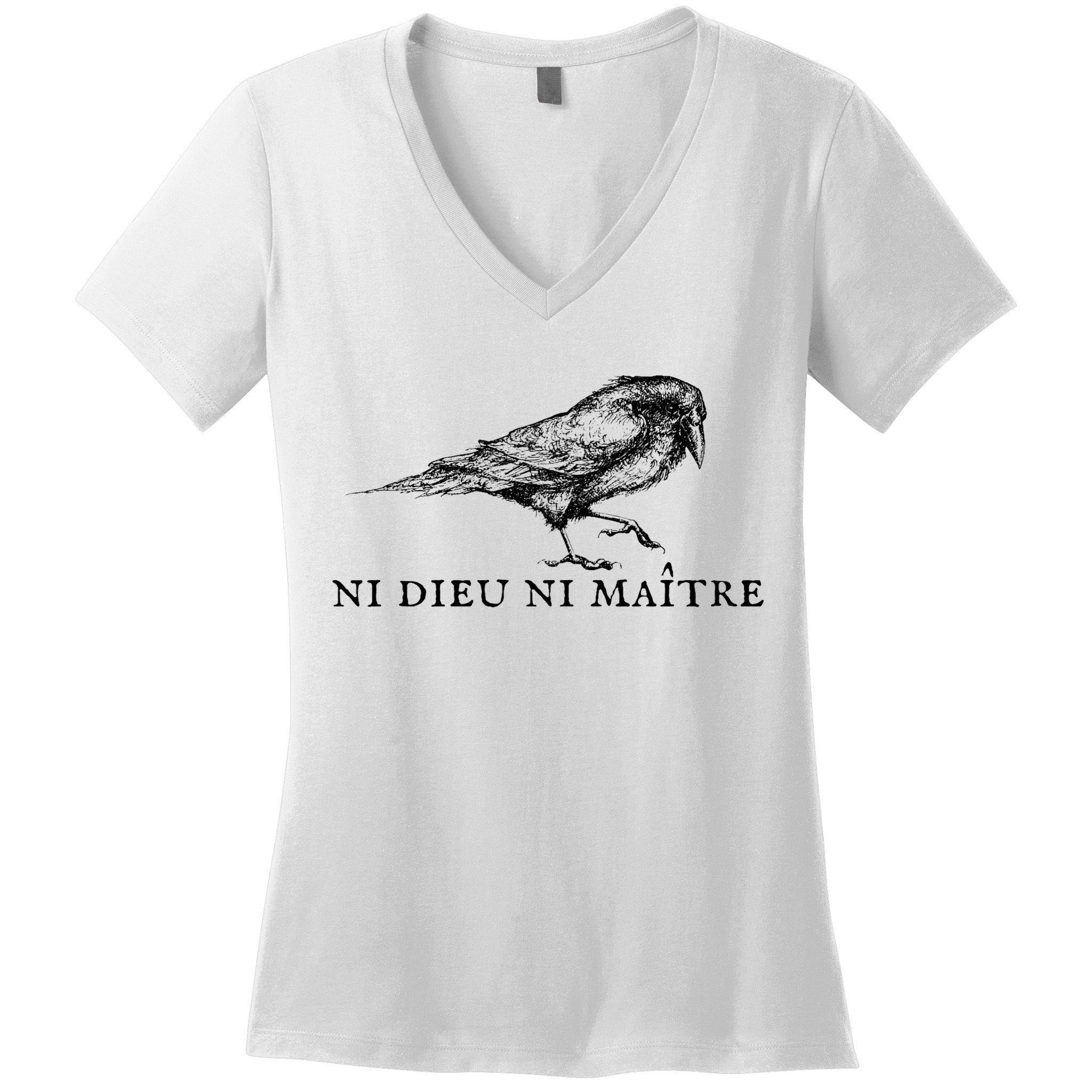No God No Master Ni Dieu Ni Maitre Retro Crow Bird Women's V-Neck T-Shirt