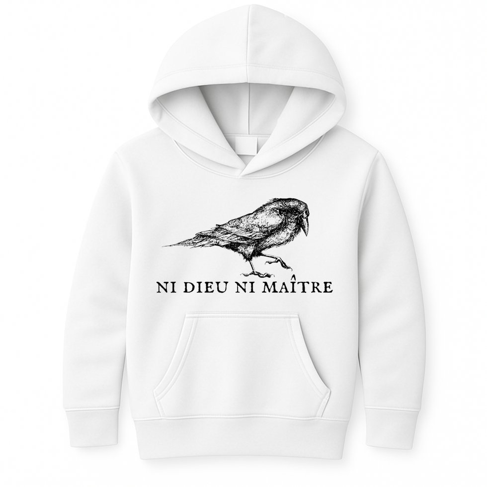 No God No Master Ni Dieu Ni Maitre Retro Crow Bird Kids Hoodie